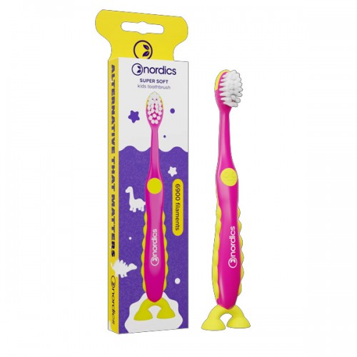 Премиум детска четка за зъби Дино - лилава SOFT 'Nordics Oral Care'